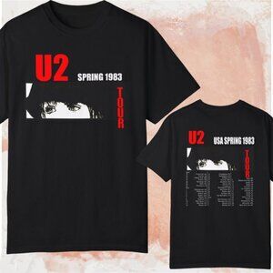 U2 USA Spring 1983 Tour 2 Sided Retro Music Fan Collector Classic Band T-Shirt